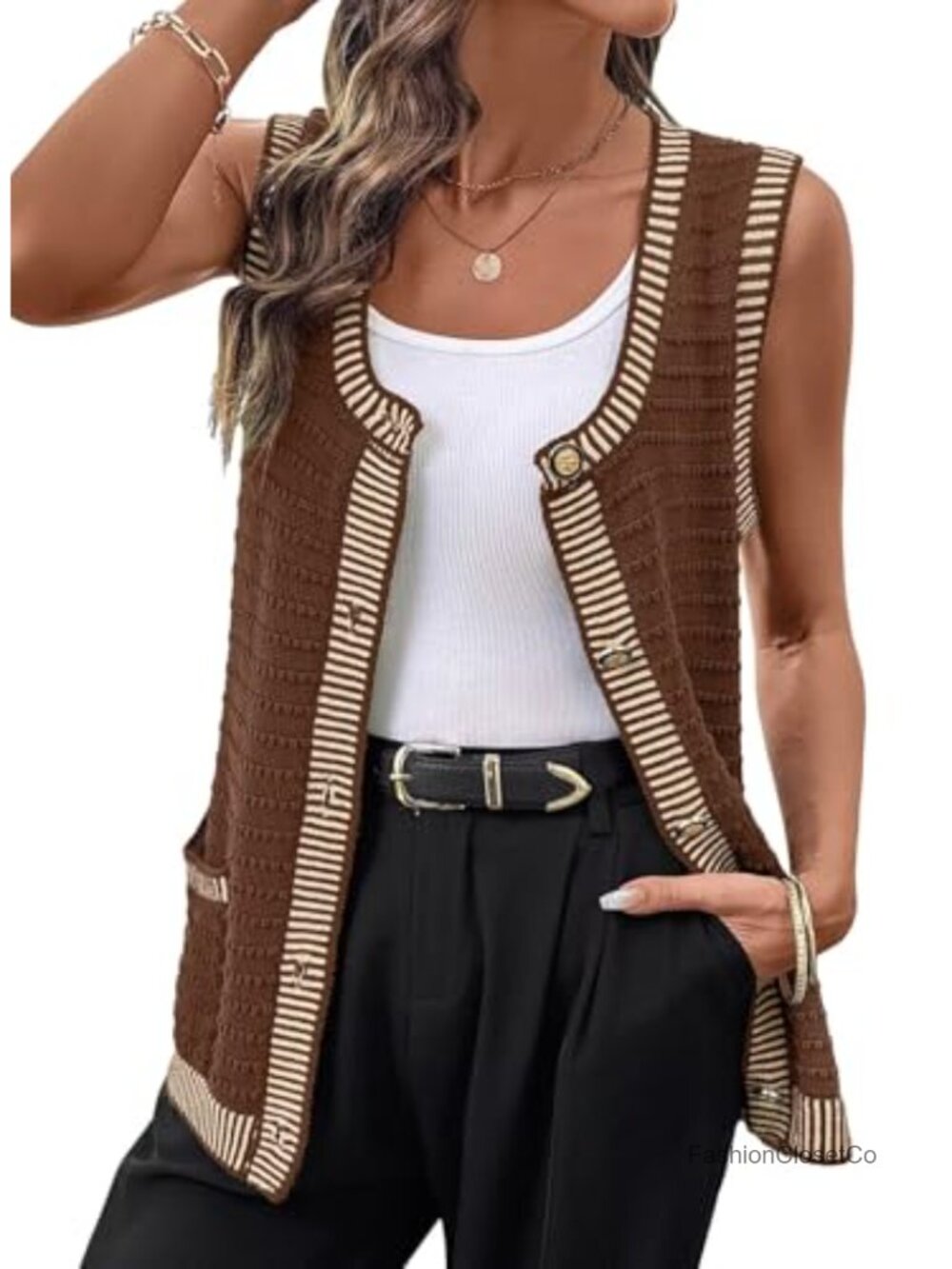 Sleeveless Button Down Cardigan Sweater with Pockets